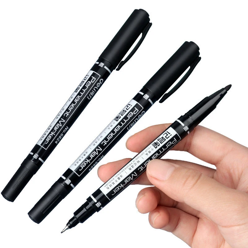10 Teile/satz Großhandel Twin Tip Permanent Marker Stift Feine Spitze Wasserdichte Tinte Dünne Spitze Rohe Spitze Schwarz Tinte 0,5mm-1mm Feine Farbe Image