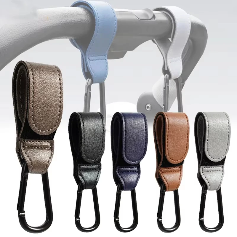 2 Stück Leder-Kinderwagenhaken PU Verstellbare Kinderwagenhaken Organizer Wickeltaschenhalter Kinderreisezubehör Image