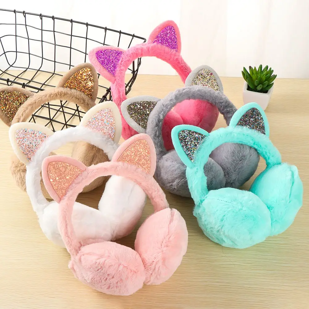 Neue schöne Winter warme Katze Ohr wärmer Glitzer Ohren Plüsch Ohren schützer für Frauen verspielte Mädchen Ohren schützer Kälteschutz warm heiß Image