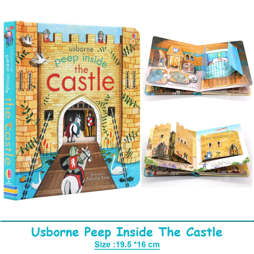 Usborne Peep Inside The Castle Montessori pädagogische englische Bücher für Kinder Baby 3D Flap Bedtime Reading Bilderbuch Image