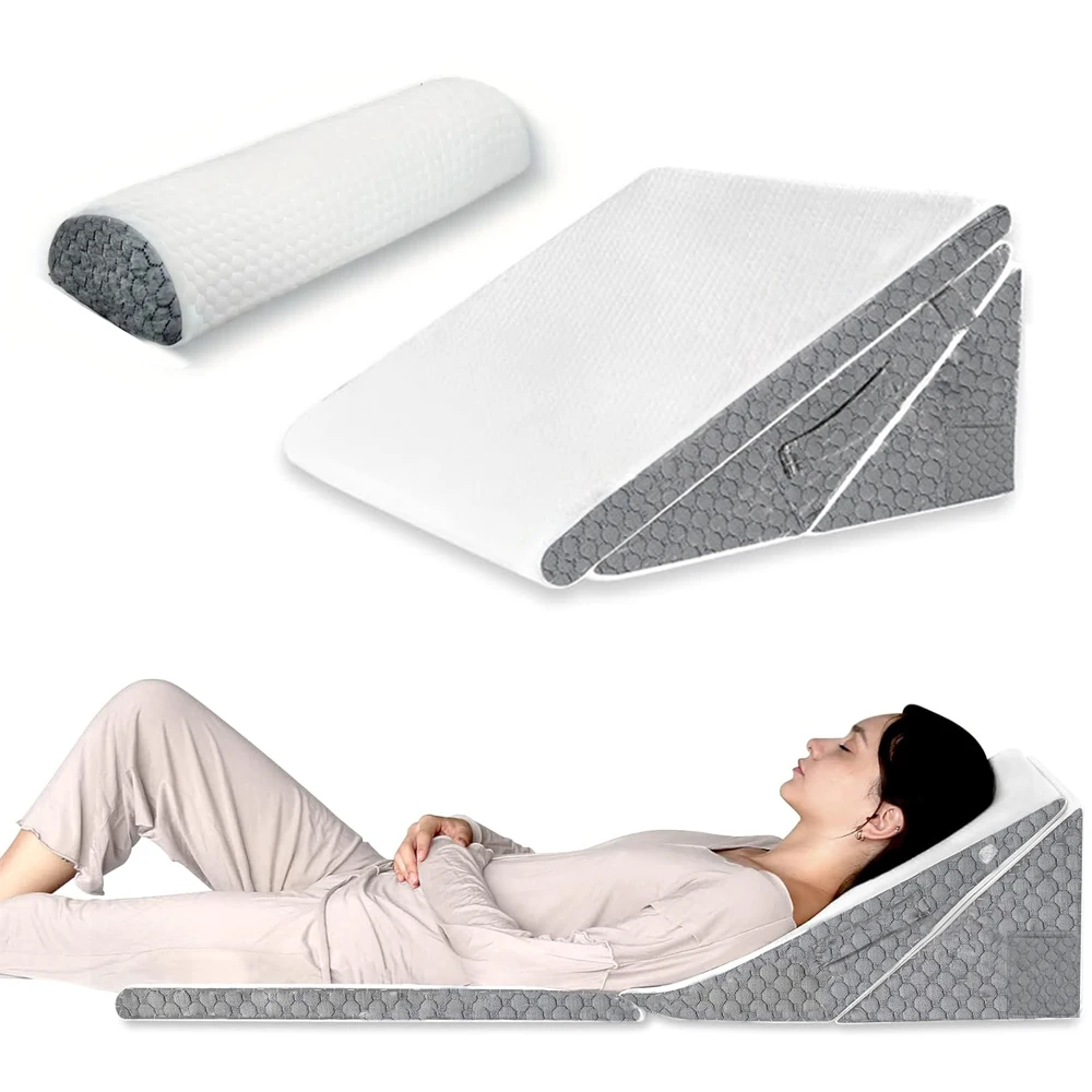 Keilkissen-Set für Säure, Reflux, Gerd, Schnarchen, Rücken, Knieschmerzen, verstellbare, zusammenklappbare Dreieckskissen-Kopfstütze zum Schlafen Image