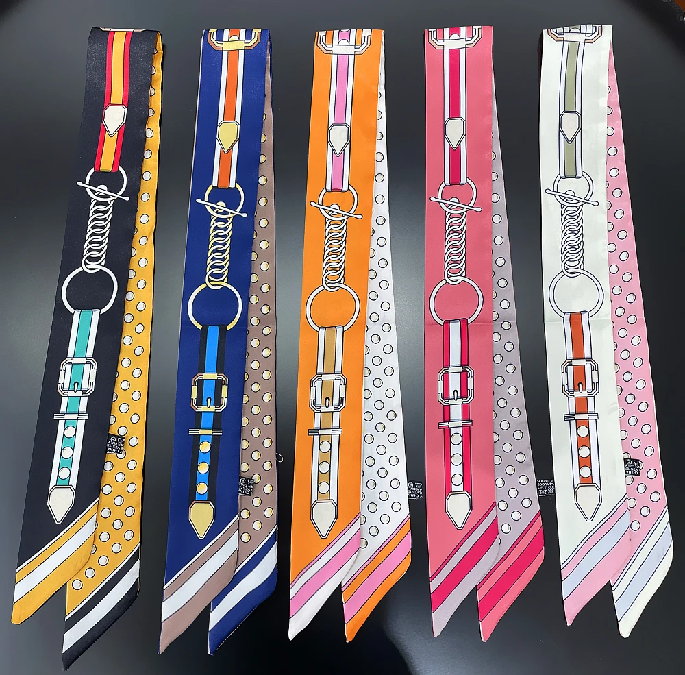 2023 neue Gürtel Dot Frauen Schal Luxus Marke Silk Schal Mode Stirnband Foulard Dünne Haar Tasche Schals Design Halstuch Image