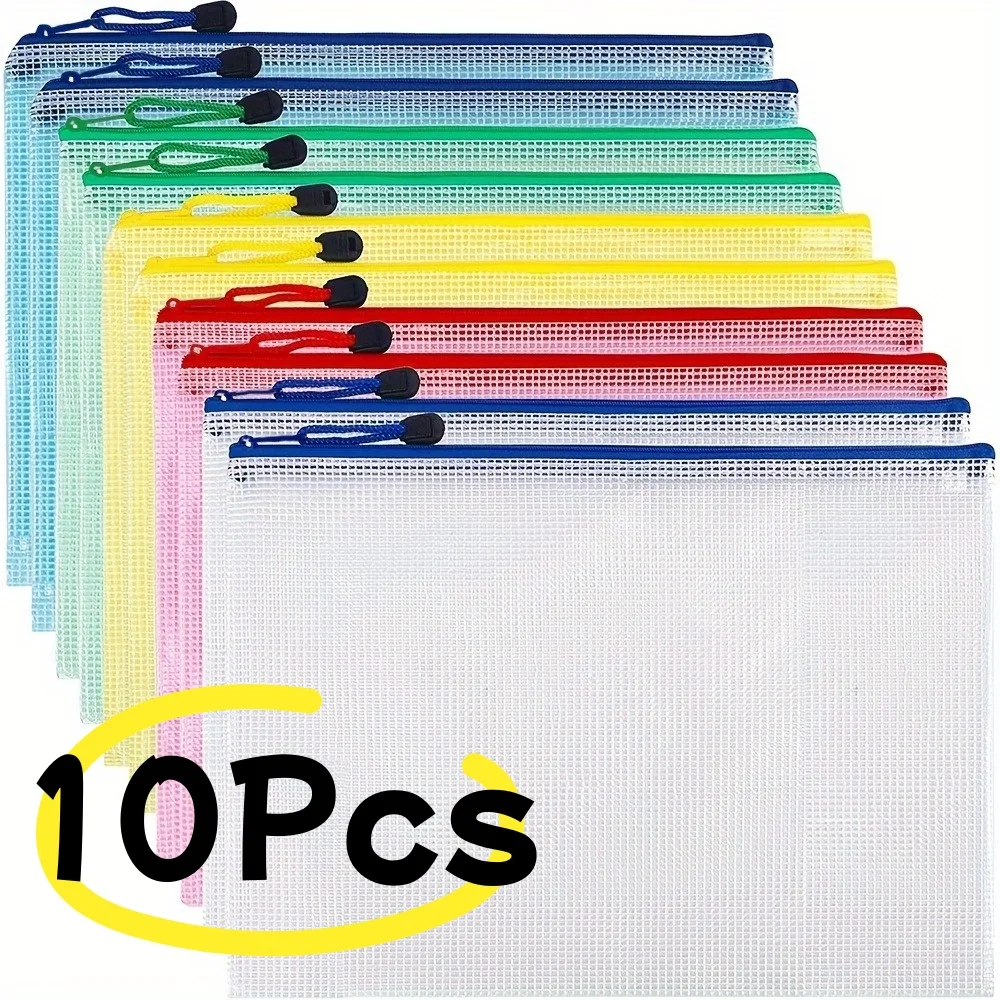 1–10 Stück A4 wasserdichte PVC-Kunst-Aufbewahrungstasche mit Reißverschluss, Daten- und Zeichen-Organizer mit extra großem Fassungsvermögen und Farbgitter-Design Image