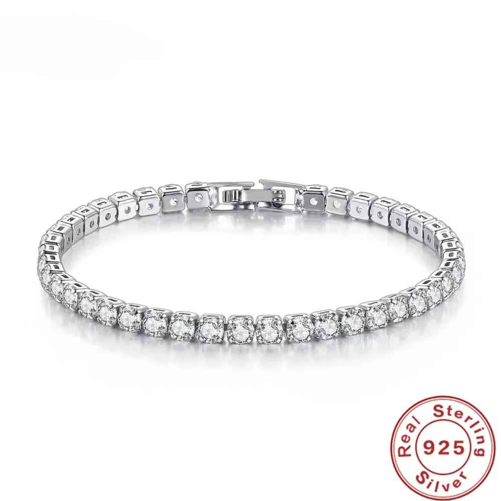 Edle S925 Sterling Silber Armband Zirkonia Tennis Ball Frauen Mode Einfache Verlobung Hochzeit Charme Schmuck 4mm breite Image