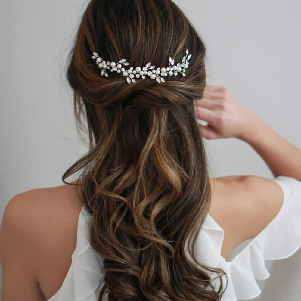 Hochzeit Kristall Haarranken Blume Blatt Kopfschmuck handgemachte Perlen Kristall Stirnbänder Prom Braut Hochzeit Haarschmuck Schmuck Image