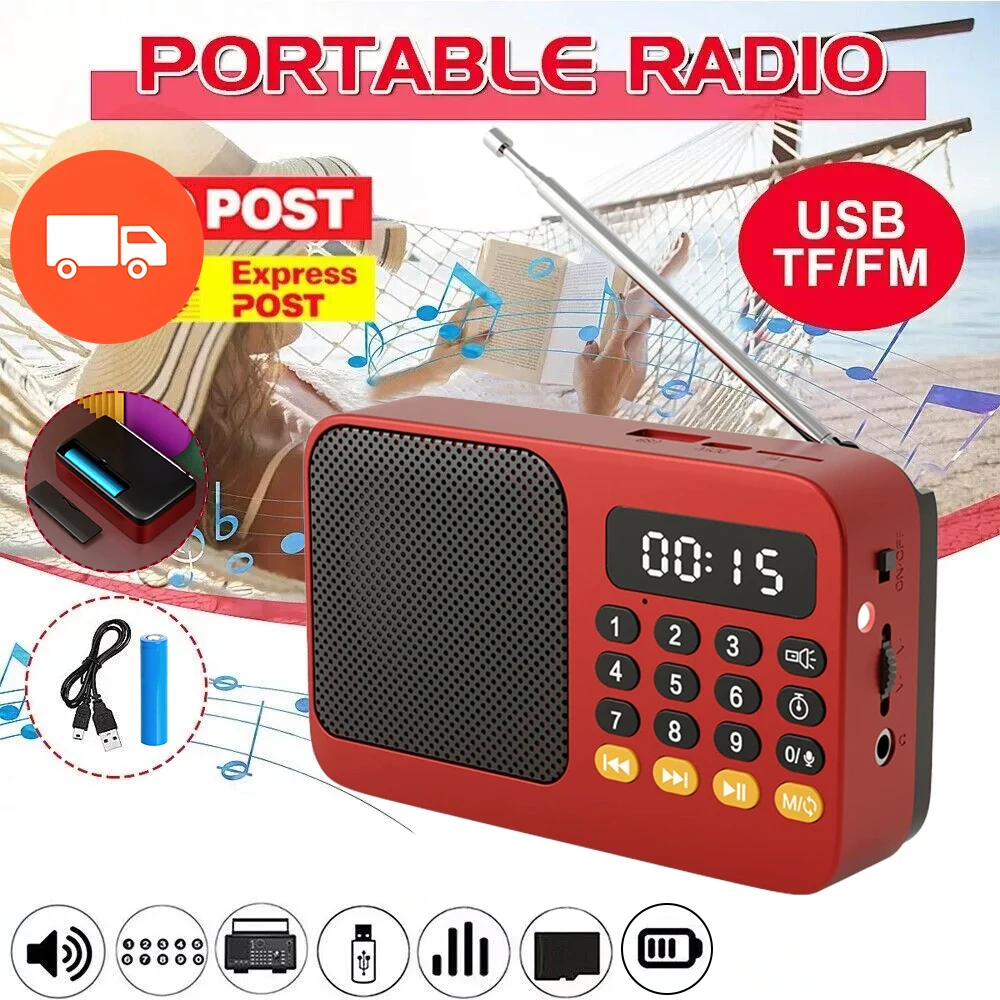 Tragbarer Radio-Musik-Player, wiederaufladbar, digital, FM, USB, TF, MP3-Player, Lautsprecher, Geräte, Zubehör mit LED-Anzeige, Radio ﻿ Image