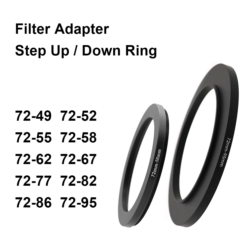Kameraobjektivfilter-Adapterring, Step-Up- oder Down-Ring aus Metall für 72 mm Objektiv – 49 52 55 58 62 67 77 82 86 95 mm UV-ND-CPL-Gegenlichtblende Image