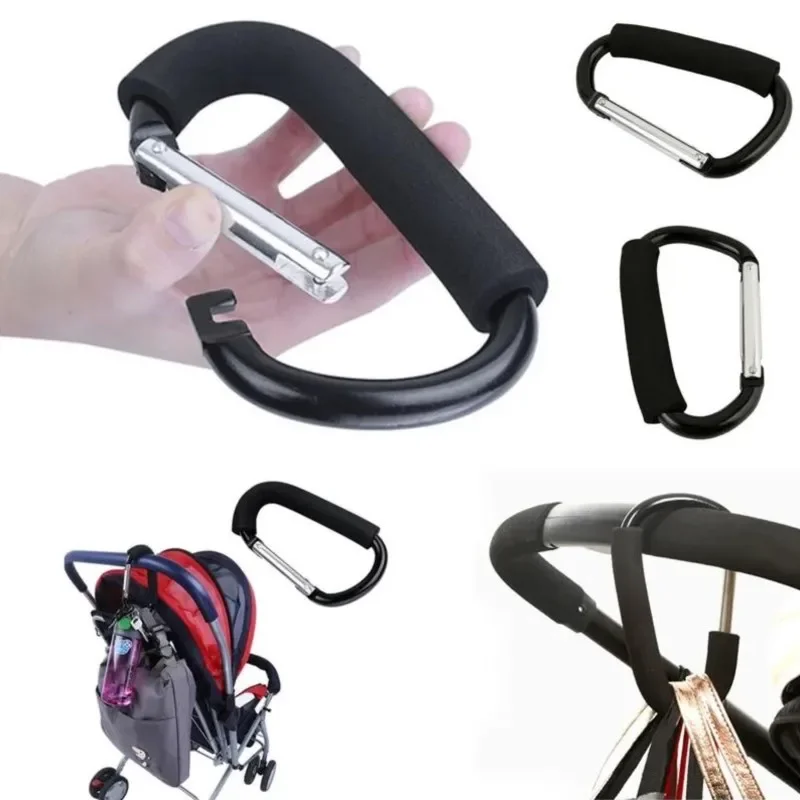 Große Karabiner Kinderwagen Haken Schwamm Griff harte Aluminium legierung Kleiderbügel Einkaufs wagen Tasche Clip Haken Kinderwagen Zubehör