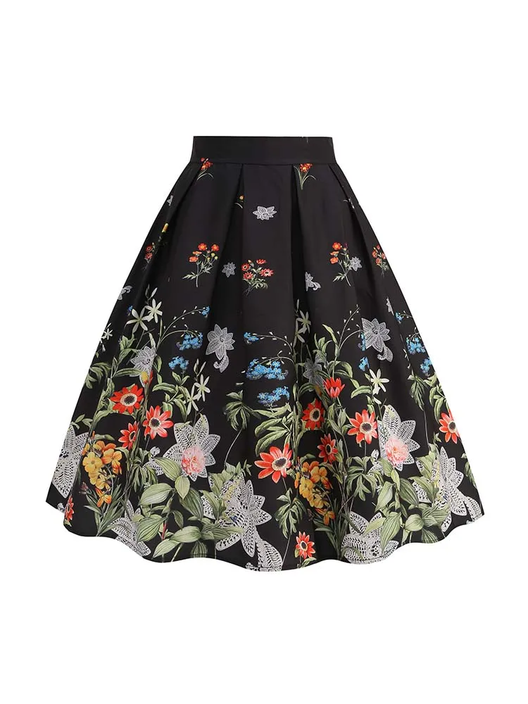 Sommer Vintage Rockabilly Rock 50er 60er Jahre Lässige knielange Damen Big Swing Midiröcke