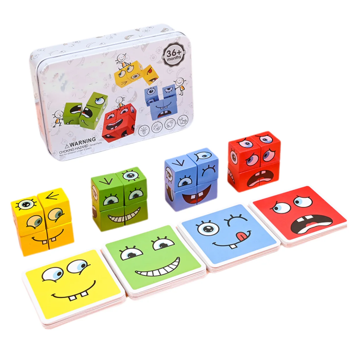 Cube Gesicht Ändern Bausteine Brettspiel Holz Puzzle Montessori Ausdruck Holz Blöcke Blocos Für Kinder Kinder Spielzeug Geschenk Image