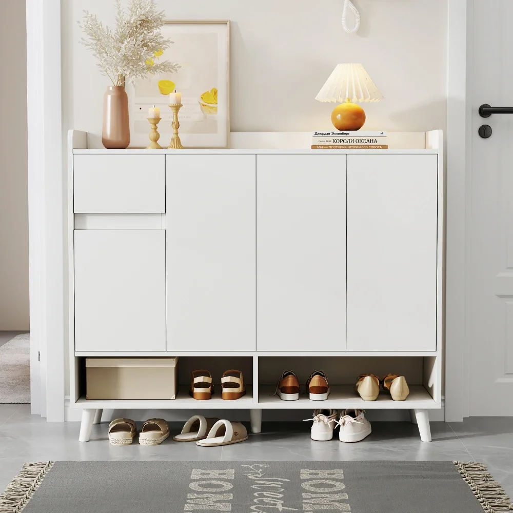 Sideboard-Kommode, Schuhschrank mit großem Stauraum, 4 Türen für Esszimmer, Wohnzimmer, Maße: 120 x 99 x 35 cm