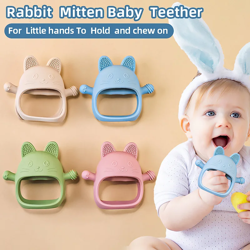 Baby Silikon Beißring Handschuhe Spielzeug BPA FREI Silikon Weiche Beruhigende Zahnpflege Zahnfleisch Anti-essen Hand Molaren Spielzeug Baby zubehör Image