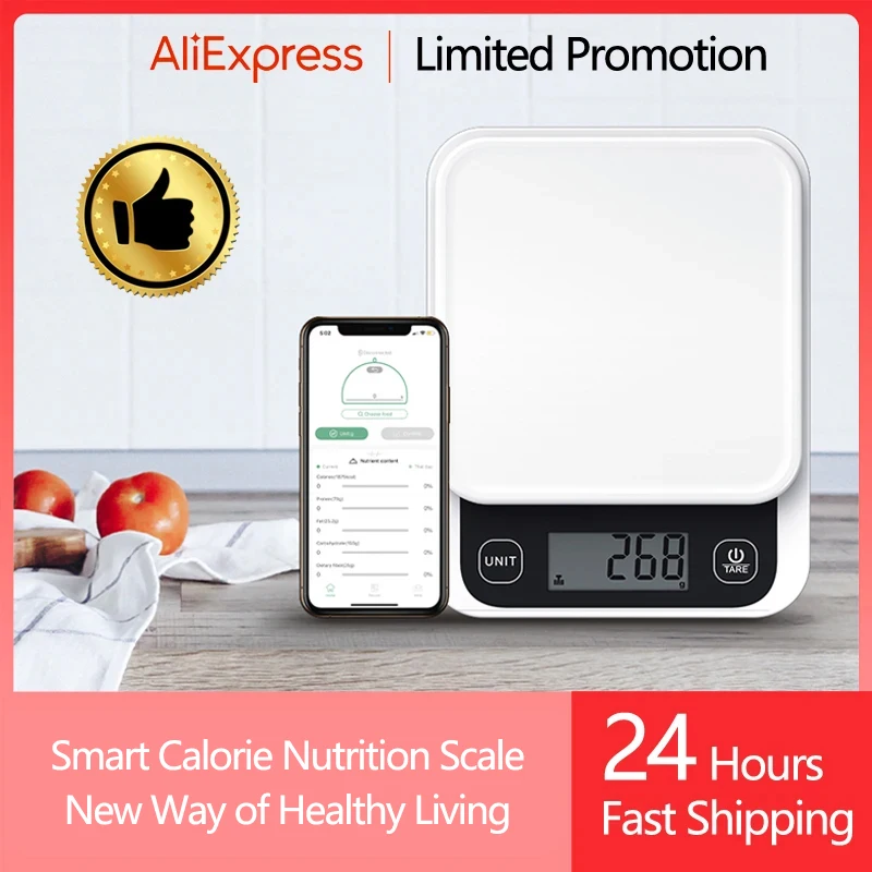 0–1 kg/0,1 g, 1–5 kg/1 g, intelligente Küchenwaage, Ernährung, Lebensmittel, Kalorienwaage, LCD-Digital-Küchenwaage, Koch-/Backwaage mit App Image