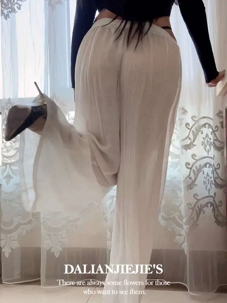 Transparente Hüfte Zeigen Große Größe Abnehmen Gerade Bein Casual Hosen Für frauen Lose Sommer Breite Bein Hosen Sexy Frauen ROP8