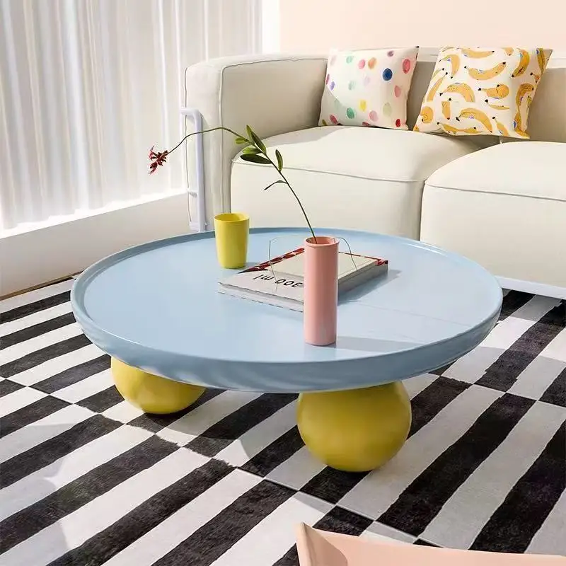 2025 Französischer cremefarbener runder Couchtisch, einfacher moderner Dopamin-Wohnzimmer-Haus, kreativer Couchtisch Image