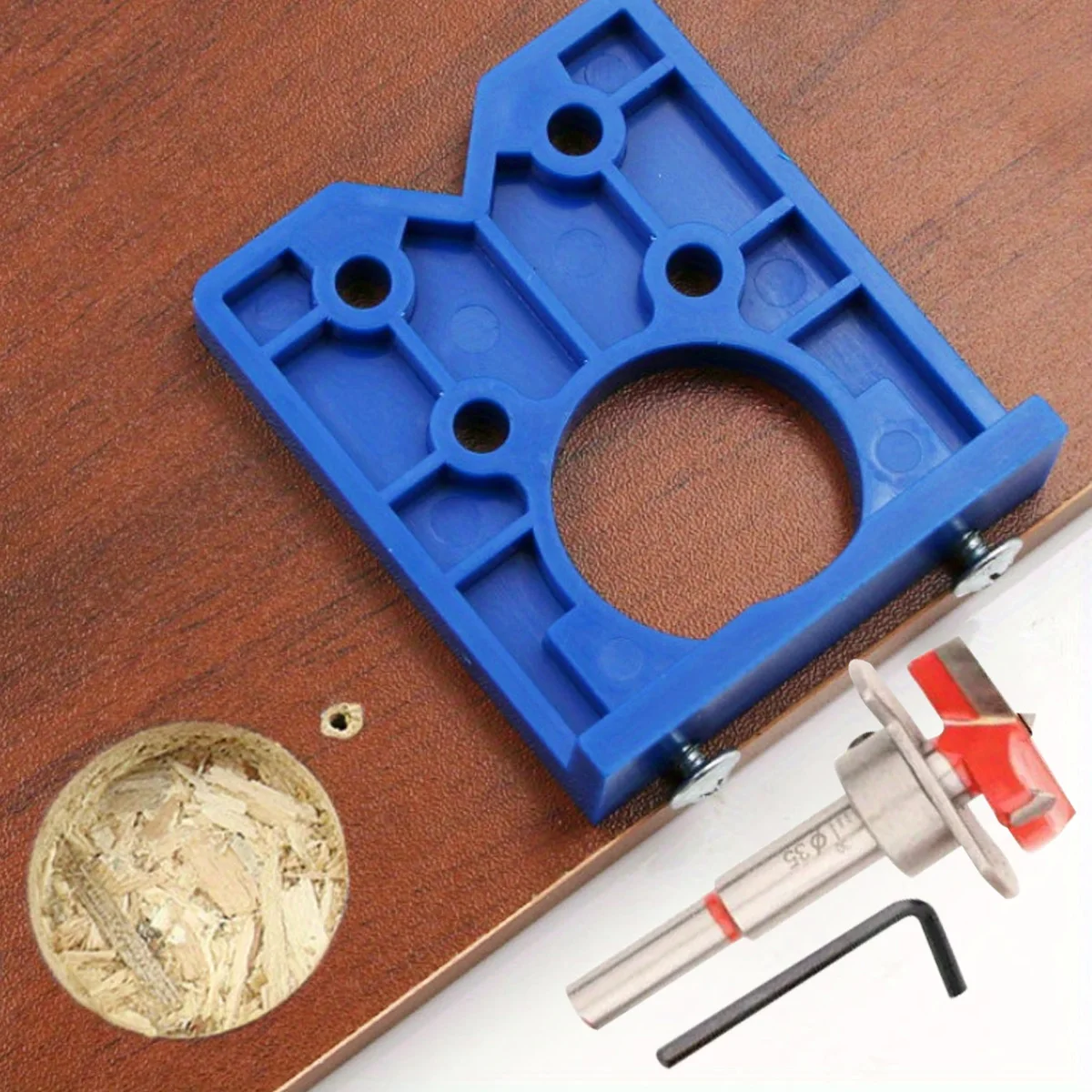 Verdeckte Scharnierschablone für die Holzbearbeitung mit 35-mm-Bit-Set, leichter Positionierer für die genaue Schrankscharnier-Installation, DIY-Werkzeuge Image