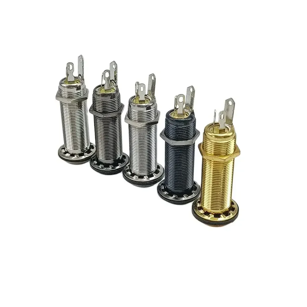 10 teile/los Elektrische Gitarre Bass Teile 6,35mm Stereo Ausgang Eingang 1/4 Zoll Jack Buchse Stecker Messing Gerade Rippen rohr Stil Jack Image