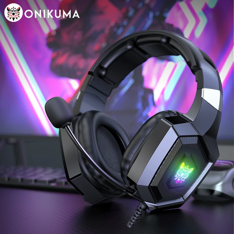 ONIKUMA K8 Gaming-Kopfhörer mit flexiblem HD-Mikrofon, RGB-Licht, Surround-Sound, Over-Ear-Headset mit Kabel, Gamer für PC-Gaming, Xbox