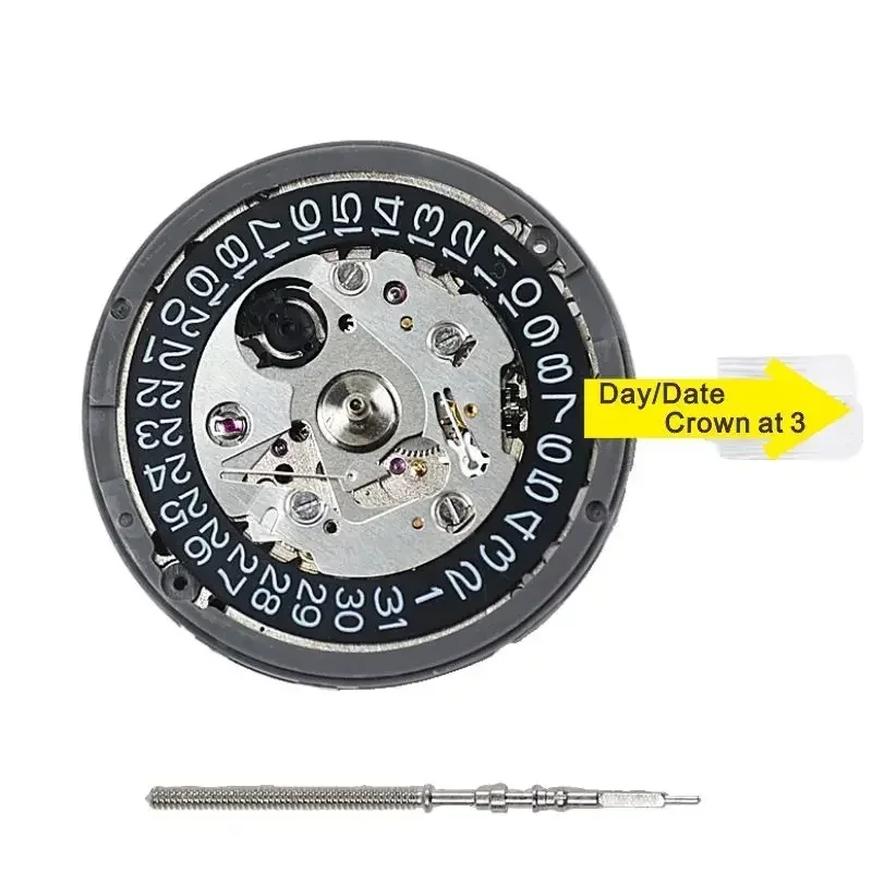 Japanisches Original-NH35-Uhrwerk, Krone bei 3,8, 3, 6, Nh35A mit schwarzem Datum, automatische mechanische Uhr, Zifferblatt, Mods, Reparatur, Uhrmacher Image