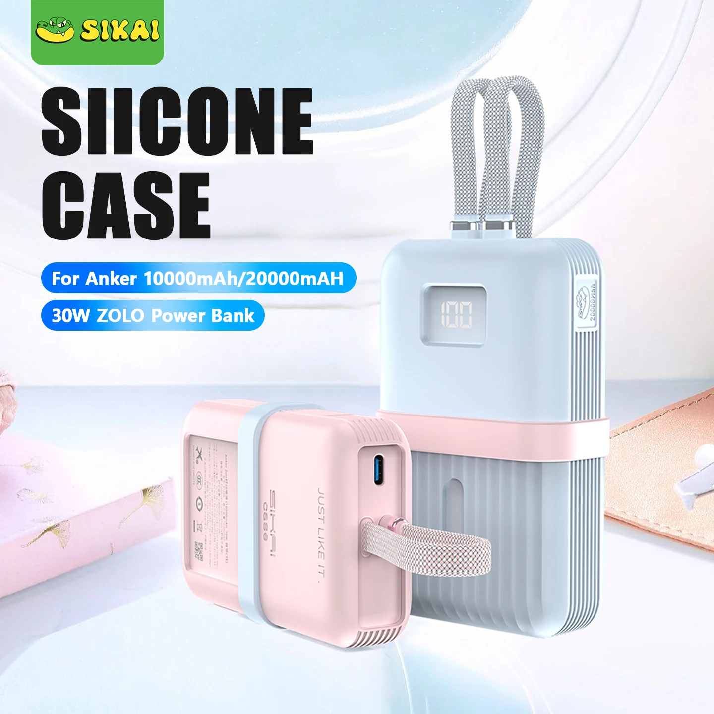 SIKAI Weiche, stoßfeste Silikon-Schutzhülle, Silikonhülle für Anker Zolo Power Bank 10.000 mAh/20.000 mAh, 30 W/35 W Image