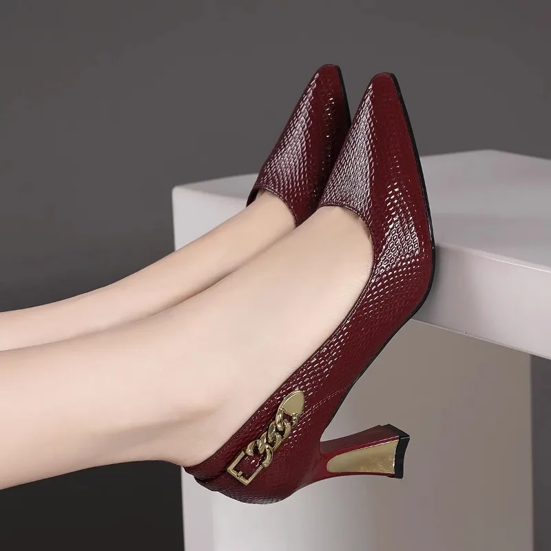 Grundlegende Wein Schlangenleder Damen Schuhe Stiletto High Heels Spitze Zehen Damen Pumps Hochzeiten Party Größe 33-42 Schuhe Frau