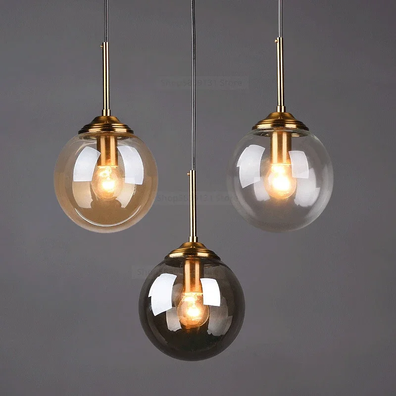 Nordic Moderne Grau Glas Ball Insel Anhänger Lichter Vintage Spiegel Neben Schlafzimmer Lampe Wohnzimmer Dekor für Home Leuchten