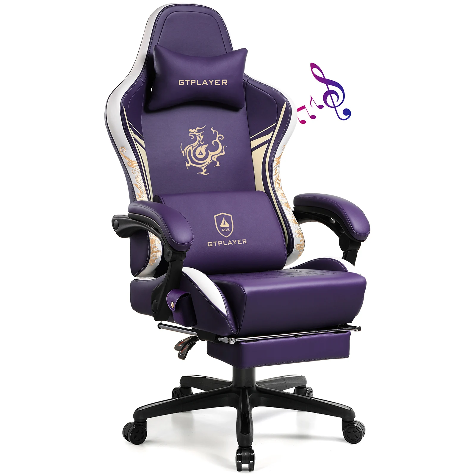 GTPLAYER Gaming Stuhl Gamer Stuhl mit Bluetooth-Lautsprechern und Fußstütze, Dragon Series Bürostuhl, Ergonomischer Gaming-Stuhl