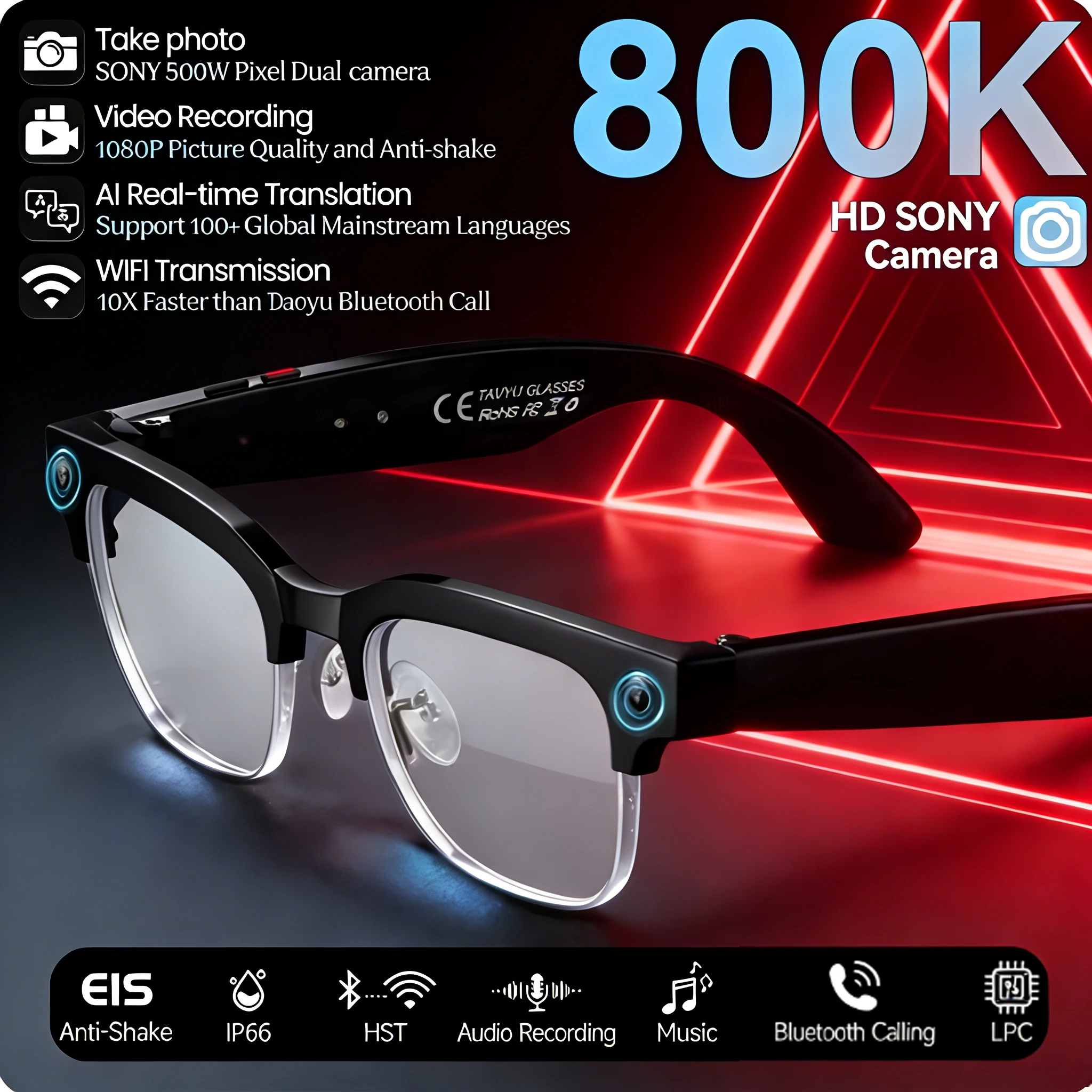 2026 neue 8K HD AI Smart Gläser Männer Chat GPT 800 MP Kamera Bluetooth Anruf AI Übersetzung Stimme Assistent control Sonnenbrille Wome Image