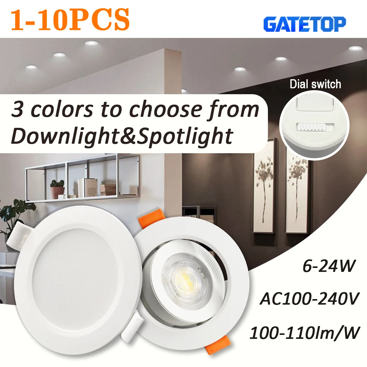 1–10 Stück, 3 CCT, 3000 K, 4000 K, 6500 K, LED-Downlight, 120 V, 220 V, Wählschalter, Deckenleuchte, runde Einbauleuchte, Innenbeleuchtung