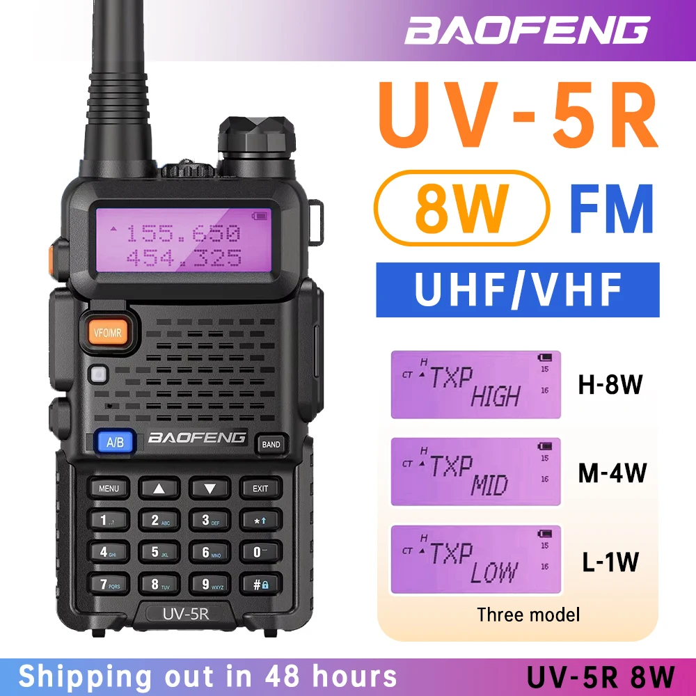 Baofeng UV-5R 8W Tri-Power Walkie Talkie High Power Dual Band Long Range 128CH Tragbare Handheld UV 5R Amateur FM Zwei Weg Radio Image