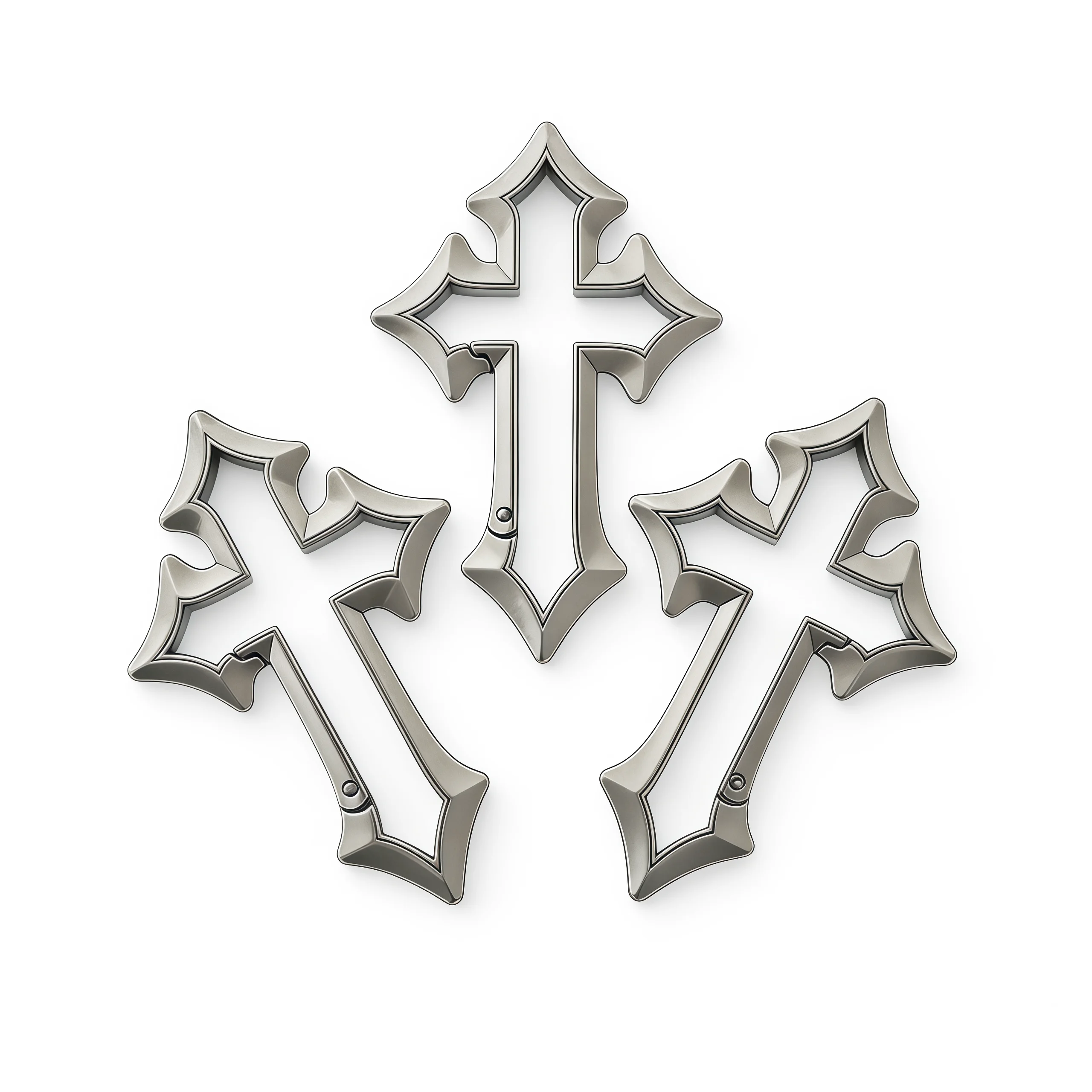 Kreuz-Schlüsselanhänger: Helles Silber und Antiksilber, unregelmäßiger Karabinerverschluss, Taschenanhänger, Styling-Zubehör für Streetwear