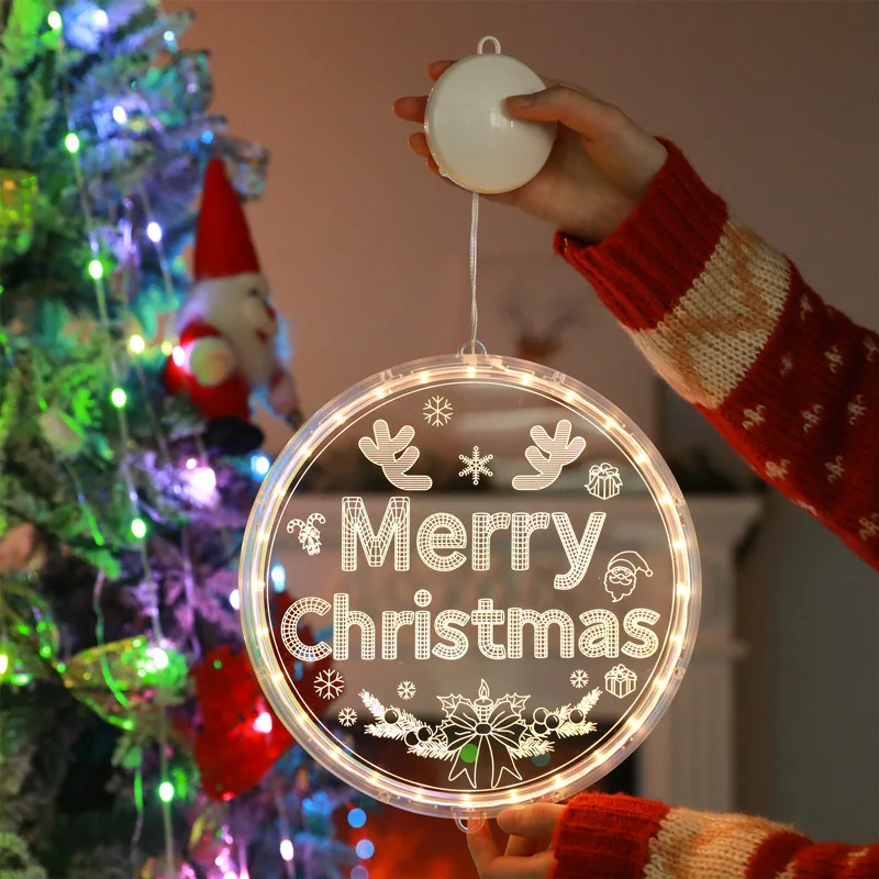 Frohe Weihnachten LED-Lichterkette, Weihnachtsmann, Elch, lebende Türen, Fenster, Dekoration, Neujahrsgeschenk, 2025, Weihnachtsbaum-Hängeleuchte