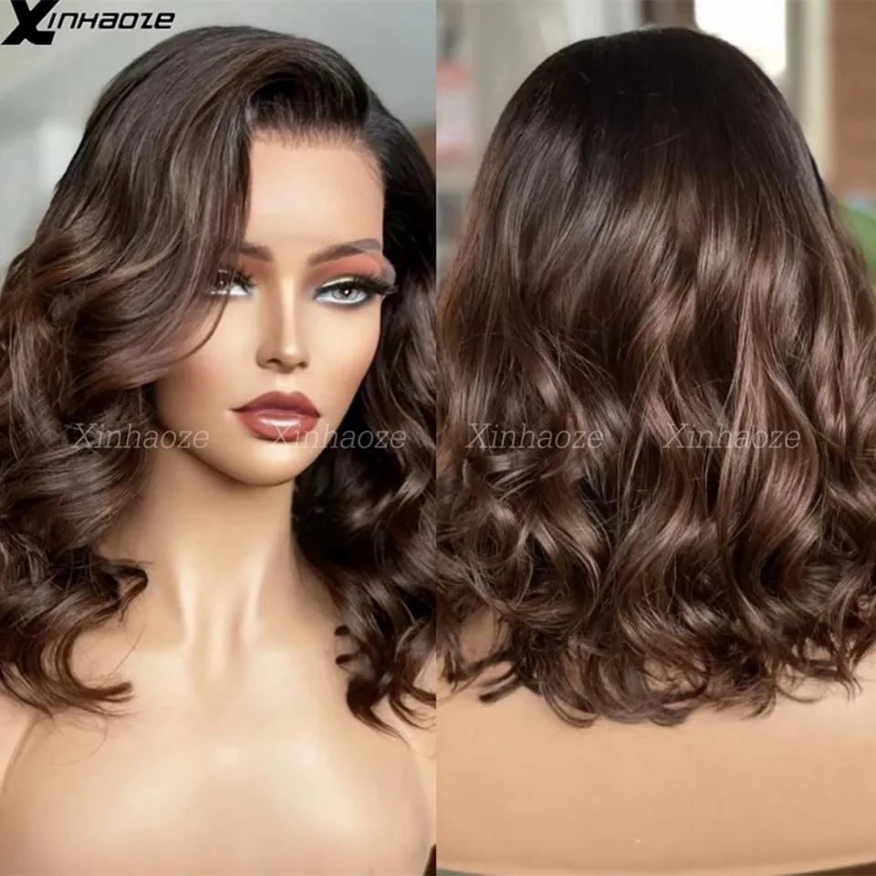 Ombre braun 5x5 pu Seide Basis Spitze Verschluss Bob Perücke für Frauen Menschenhaar 13x6 Spitze Frontal Perücke vor gezupft Seitenteil gewellte Bob Perücke