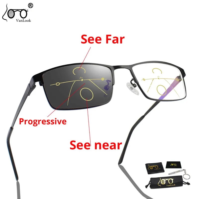 Photochrome Progressive Multifokale Lesebrille Männer Frauen Anti Blue Ray Für Computer Arbeit Metall Brillen Rahmen Chameleon UV Image