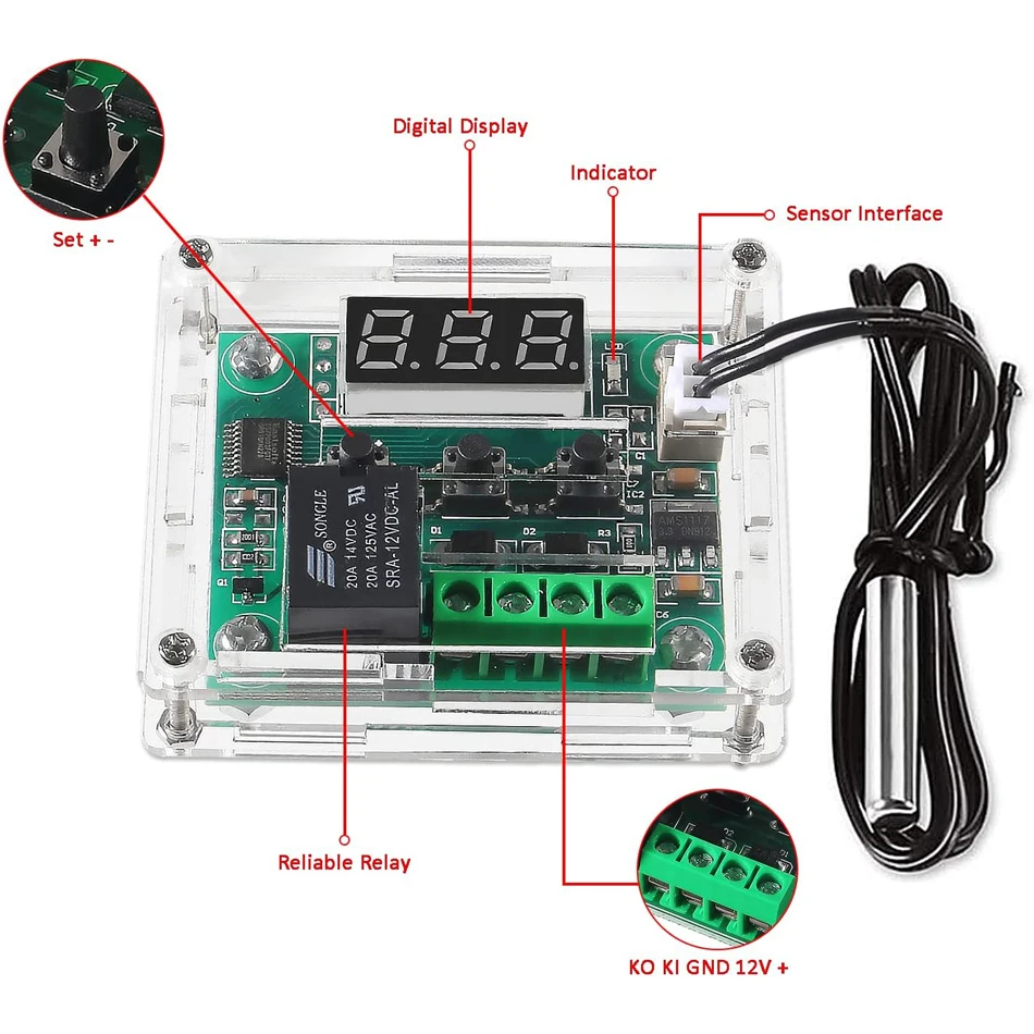 W1209 DC 12V Rot/Blau Wärme Cool Temp Thermostat Temperaturregelung Schalter Temperaturregler Image