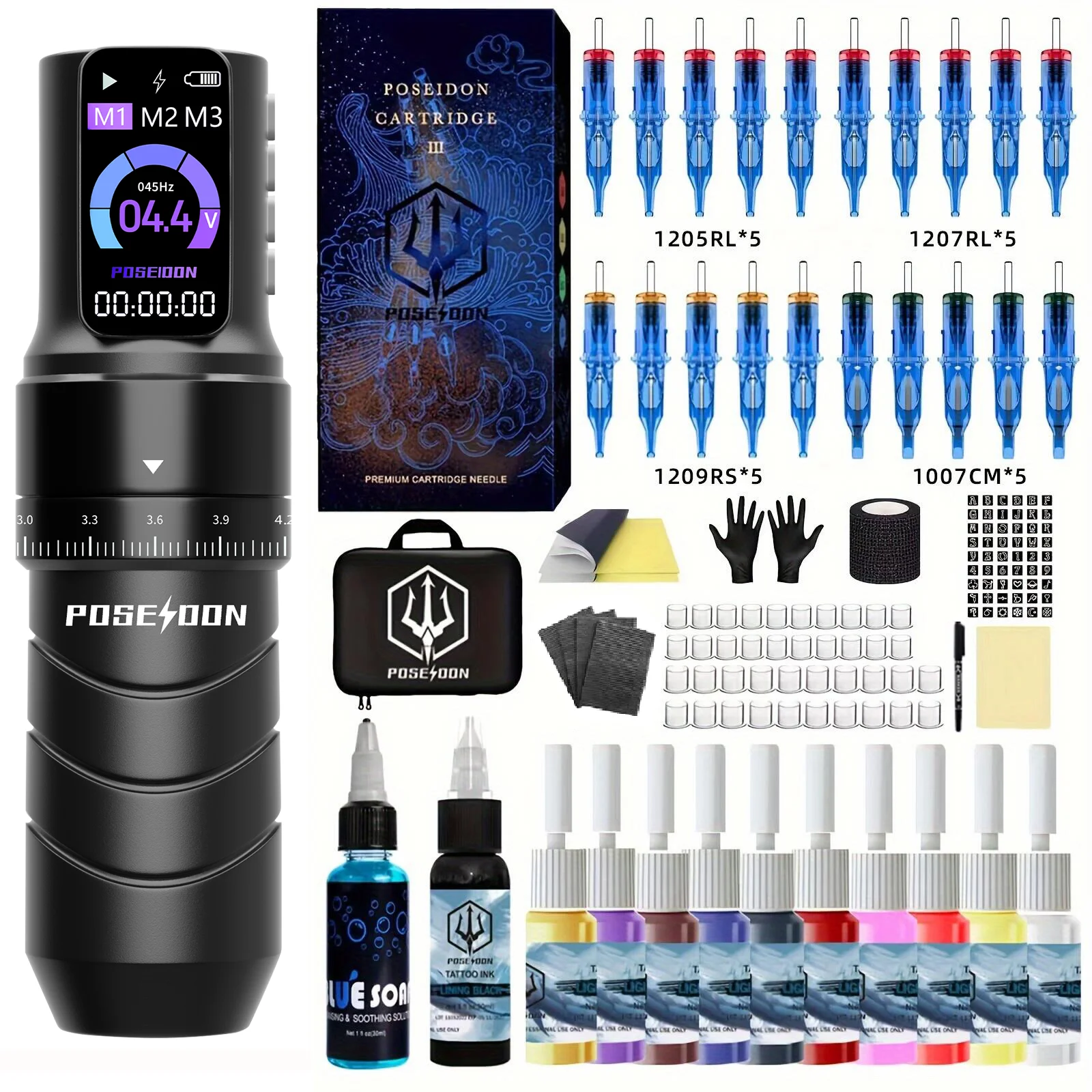 POSEIDON Tattoo Kit Professionelle Tattoo Stift Kit Für Permanent Make-Up Tattoo Maschine Kit Drahtlose Netzteil Tattoo Gun Kit Image
