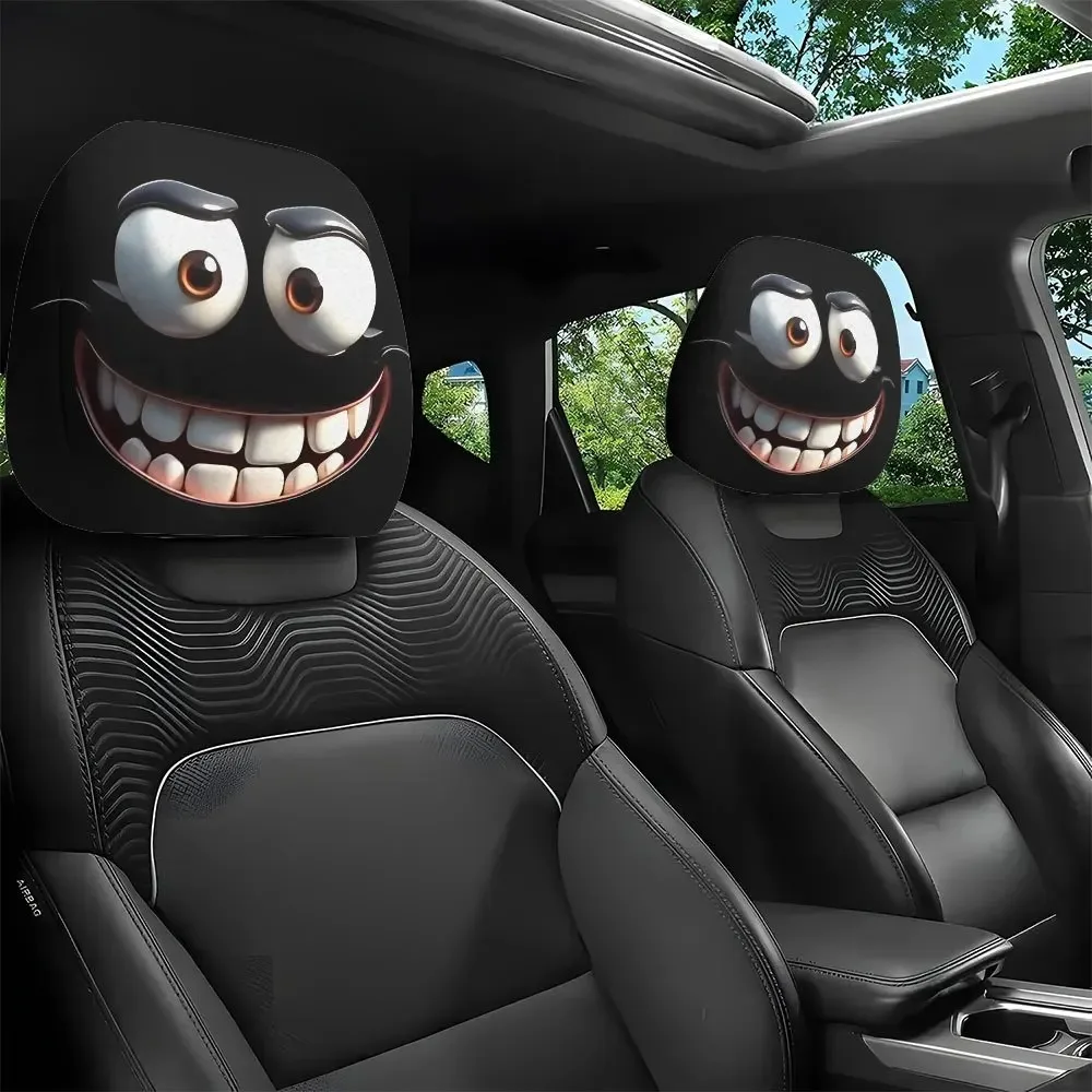 2 Stück Smiley-Gesicht bedruckter Auto-Kissenbezug, weich, bequem, dekorativer Kissenbezug, Auto-Sitz-Kopfstütze, waschbares Polyestergewebe