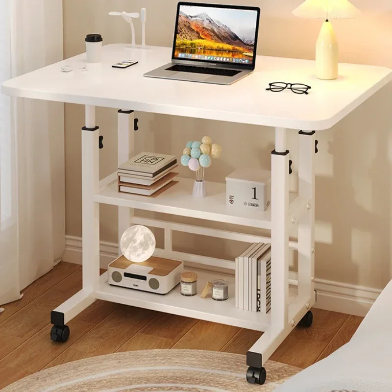Mobiler tragbarer Schreibtisch, höhenverstellbarer Arbeitstisch mit Ablagefach, Nachttisch zum Arbeiten und Essen, kostenloser USB-Lüfter und Licht