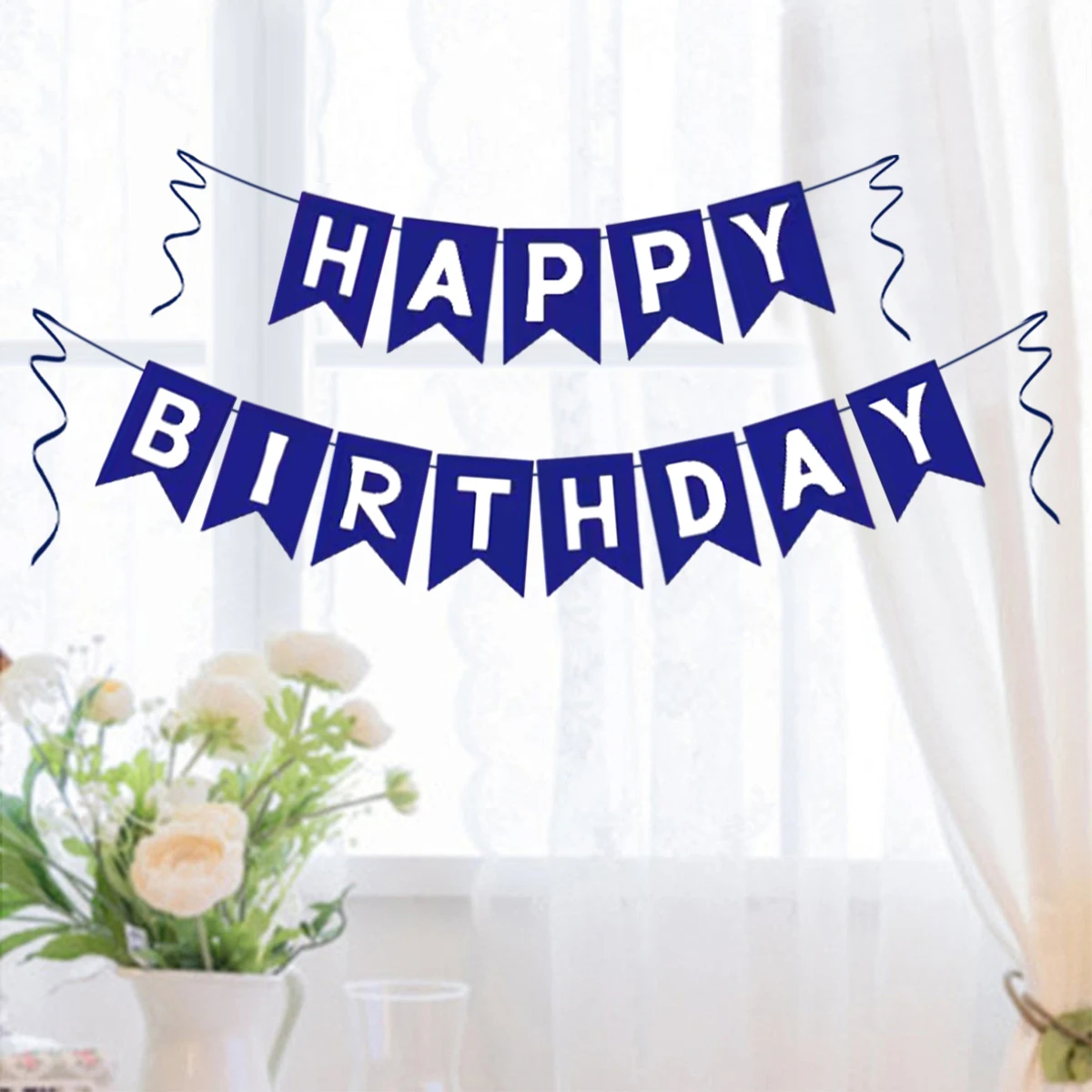 1 Set blaues „Happy Birthday“-Banner mit Schriftzug, Heimdekorationszubehör für alles Gute zum Geburtstag, Party, Jahrestag Image