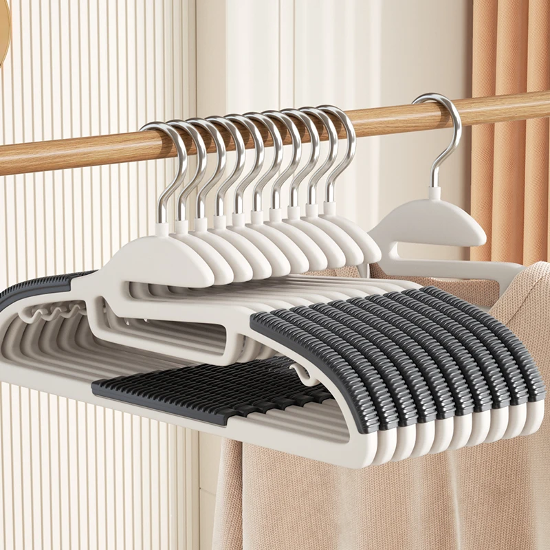 10 Stück Schwarz/Orange/Grau, multifunktionaler Nass- und Trockenhaushaltskleiderbügel, geeignet zum Aufhängen von Kleidung, Schlafzimmer, Kleiderschrank, rutschfest Image