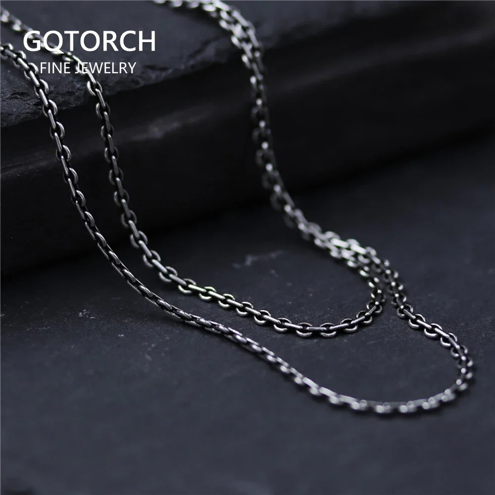 Echte 925 Sterling Silber Gliederkette Halskette für Männer und Frauen 2 mm Retro Vintage Thai Silber Kreuz einfache Halskette Kette