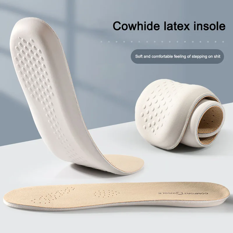 Latex-Einlegesohle für Füße, Lederschuhsohleinlagen, weiches Rindsleder, Sport, stoßdämpfende Plantarfasziitis-Vorlage, Einlegesohlen für Schuhe Image