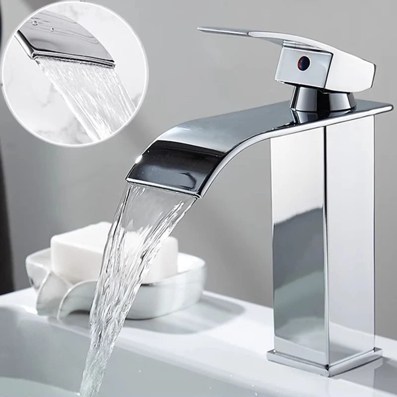 Wasserfall-Waschbecken, Edelstahl, hoher und niedriger Wasserhahn, schwarz, heiße und kalte Toilette, Waschbecken, Badezimmer, Zuhause
