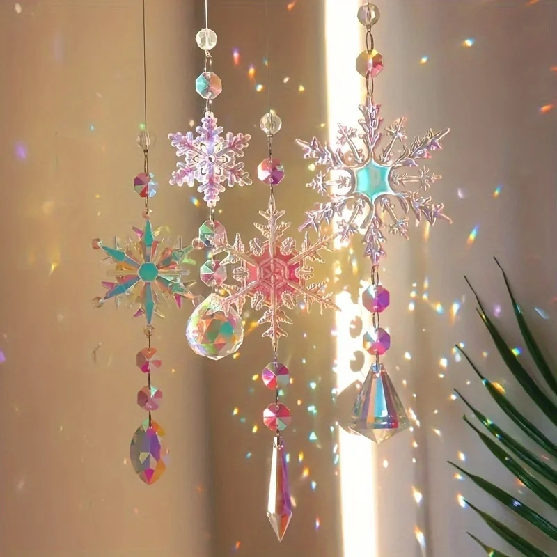 4 Stück exquisite Kristall-Schneeflocken-Ornamente – elegante Winterdekorationen für Weihnachtsbaum, Partygeschenke, Jubiläen Image
