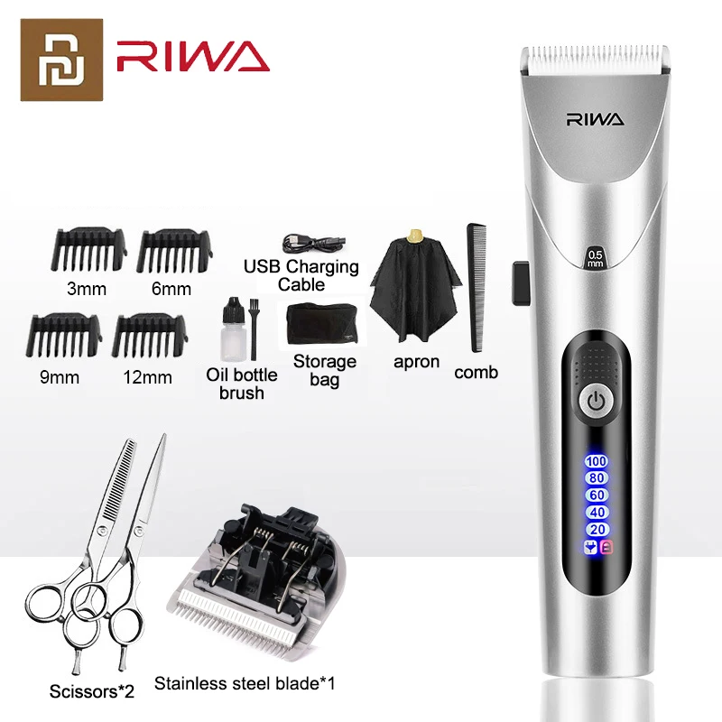 RIWA Haarschneidemaschine, professioneller elektrischer Trimmer für Männer mit LED-Bildschirm, waschbar, wiederaufladbar, für Männer, starker Stahlkopf Image