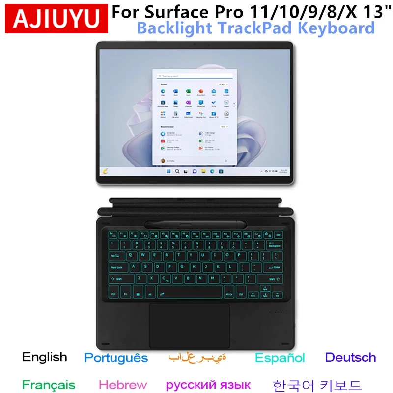 Bluetooth-Tastatur für Microsoft Surface Pro 11 2024 10 9 8 X Wireless TouchPad-Tastatur mit Hintergrundbeleuchtung für Surface Pro11 Pro10 pro9/8 Image