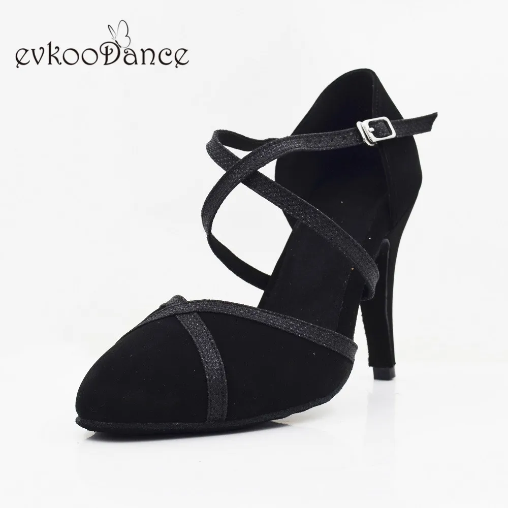 Evkoodance Modern Dance Schuhe High Heel 8,5 cm Glitter Nubuk Ballsaal Walzer Tango Schuhe Geschlossene Zehe Latin Salsa Ballsaal Schuh DIY