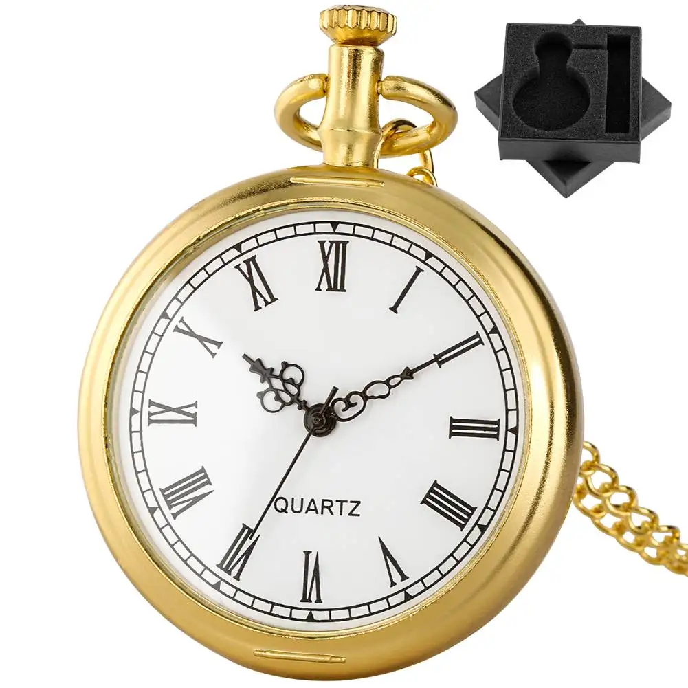 Römische Ziffern Zifferblatt offenes Zifferblatt Gold Quarz Taschenuhr elegante Vintage Halskette Anhänger Taschenuhr Geschenk Männer Frauen