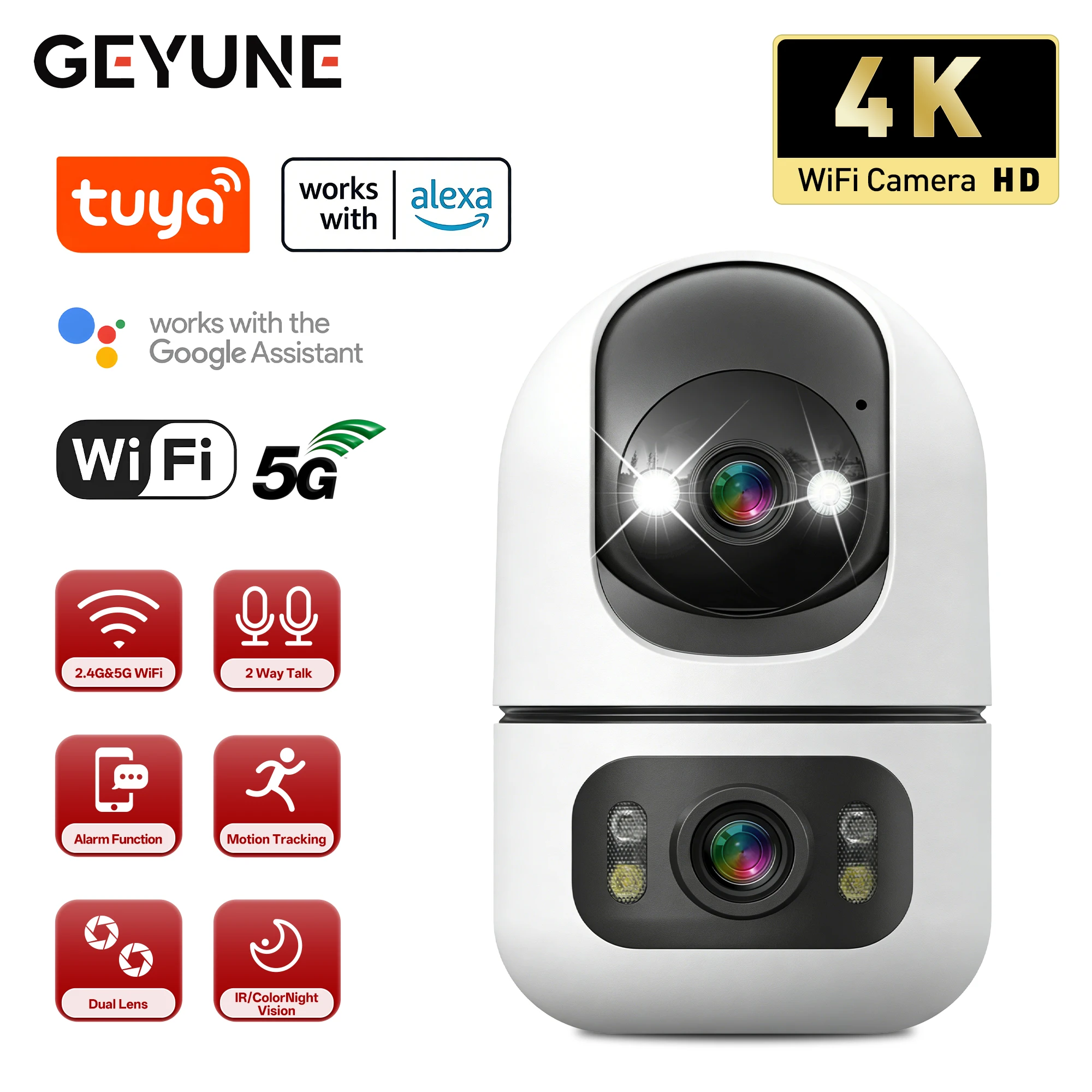Tuya 5G WLAN Dual-Objektiv-Kamera für Innenräume 4K 8MP Heim- und Haustierkamera mit Auto-Tracking Babymonitor Farbnachtsicht Sicherheitsüberwachung Image