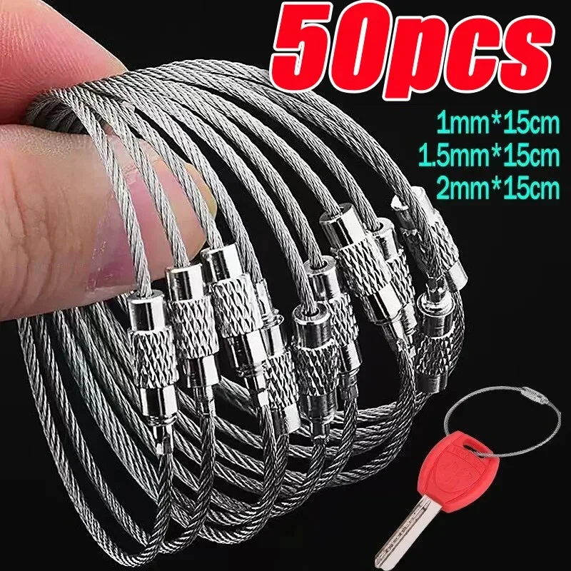 Metall Schlüsselanhänger Tag Seile Edelstahl Draht Kabel Schleife Schraubverschluss Gadget Ring Schlüsselanhänger Kreis Camp Hängewerkzeug Hardware Image